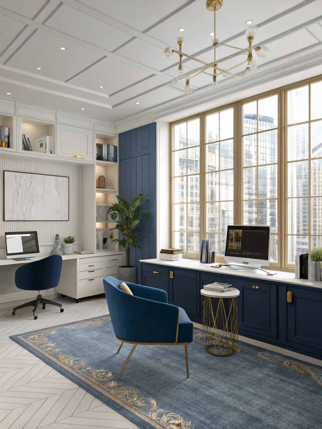 A patterned carpet with a geometric design in neutral tones, demonstrating its ability to add visual interest and style to a modern office space.